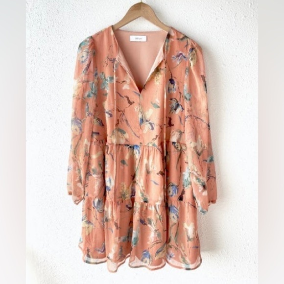 NWT Greylin Unwritten Peach Floral Long Sleeve Dress - Picture 1 of 7